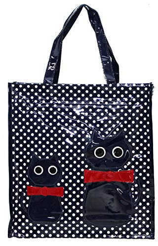 Shopper - Bolso de mujer de plástico - Bolsa de la compra casual universal con estampado de gatos (azul, mediana)