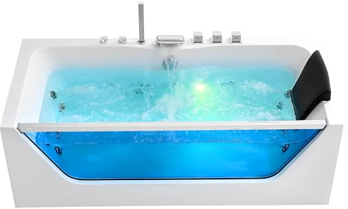 Empava 67 x 30 Whirlpool Bathtub with Light,750W Acrylic Jetted Tub,Hydro massage with Chromatherapy,11 Jets,3-Side Apron,67 Gallons,ETL Certified