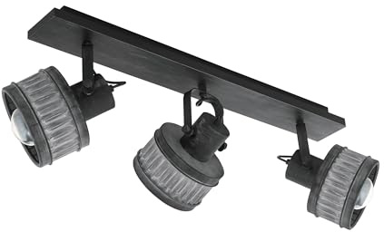 EGLO Deckenlampe Turrock, 3 flammige Deckenleuchte vintage, industrial | Deckenstrahler aus Metall, Wohnzimmerlampe in Schwarz, Grau-Patina, Schlafzimmerlampe, Spots E27