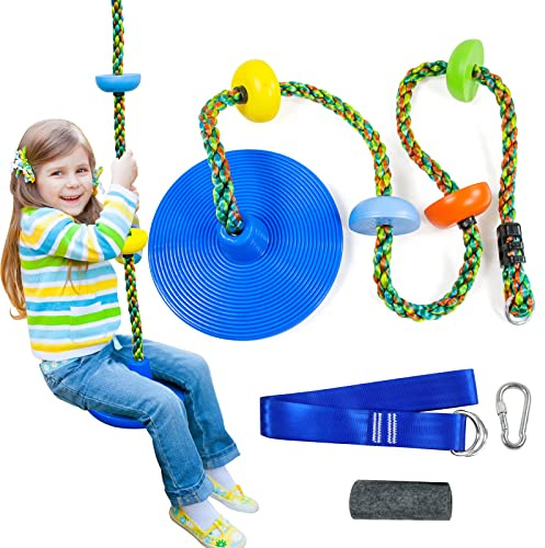 Tree Swing for Kids,Climbing Rope with Platforms,Disc Swing Seat Set Outdoor Playground Accessories for Kids-Include Carabiner, 4ft Tree Strap and Tree Protector