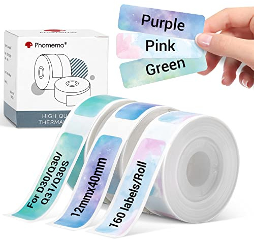 Phomemo D30 Etiketten, selbstklebend, Sternenhimmel für Etikettendrucker Phomemo D30 Q30S, Q31, 12 mm x 40 mm, 160 Etiketten/pro Rolle, 3 Rollen