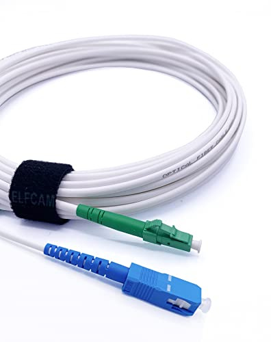 ElfcamⓇ - 15m Glasfaser-Kabel LC/APC auf SC/UPC Stecker, Simplex Singlemode 9/125μm OS2 LWL Patchkabel, Weiß,（15m）