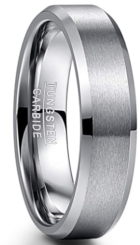 NUNCAD 6mm Argent Bague Simple Matt Sans Motif en Tungstène Homme/Femme pour Couple Fiançailles Quotidien Cadeau Taille 54.4(17.3)