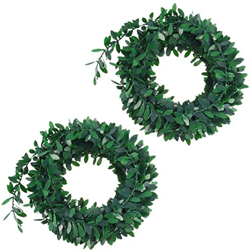 Dacitiery 2Pcs7.5 M 25Ft Fake Garland Foliage Green Leaves Artificial Greenery Vine Plants for Wedding Home Decor Party Wall Craft