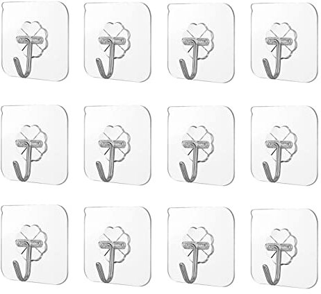 Yesmin 12 PCS Self Adhesive Hooks,Heavy Duty Door Wall Adhesive Hooks for Kitchen, Bathroom, Office, Closet, Hanging Coat Cloth Towel Key Decorations