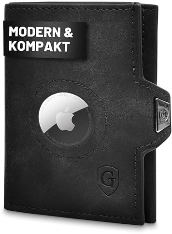 GenTo - AirTag Slim Wallet mit Münzfach & RFID NFC Schutz - Mini Geldbörse - dünnes schmales Kartenetui Geldklammer Kreditkartenetui Herren & Damen - inklusive Geschenkbox (Schwarz)