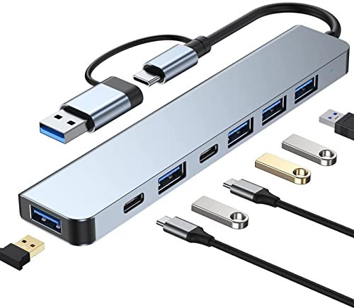 USB C Hub 3.0, CRTEPST 7 in 1 Multiport Typ C Hub Adapter mit 1 USB 3.0/100W PD Ladehub und 4 2.0 USB Kompatibel mit MacBook Air/Pro, iPad Pro, Window