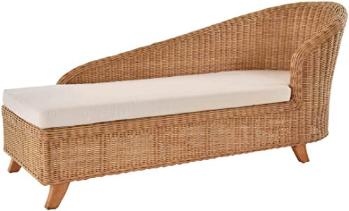 Krines Home Rattanliege Roma Lounge Liege Ottomane Recamiere Chaiselounge (Honig, Rechts)