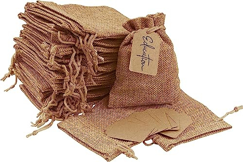 Lamondre 30 Stück klein jutesäckchen mit Kordelzug 10x14cm, Wiederverwendbare leinensäckchen Geschenksäckchen, Jutebeutel Kleine für Schmuck Hochzeit Party Weihnachten (Gelbbraun)