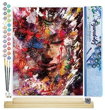 Figured'Art Paint by Numbers Kit for Adults Abstract Female Face 16x20 - Craft Art Painting Rolled Canvas with DIY Wooden Frame