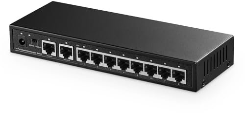 Binardat Switch Gigabit Ethernet a 10 porte, 8 porte 100/1000Mbps, 2 Gigabit Uplink, supporto Vlan, custodia in metallo Plug and Play non gestito