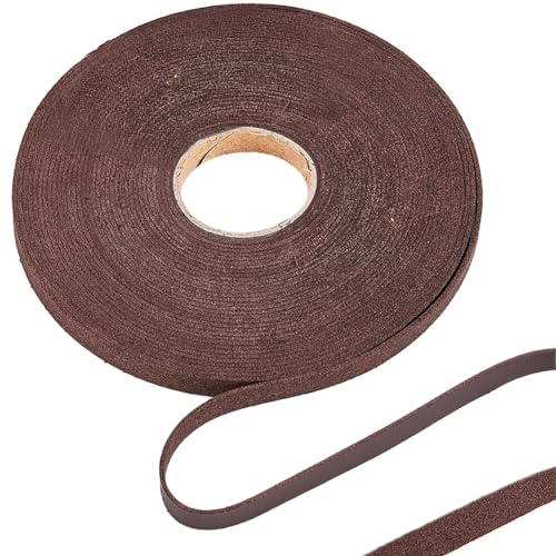 GORGECRAFT 10M Nastro di Rifinitura In Pelle 10 mm di Larghezza Cinturino In Finta Similpelle A Grana Litchi Strisce di Morbida Pelle PU Cordoncino di Cuoio Piatto per Gioielli Marrone Noce di Cocco