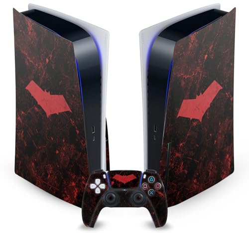 Head Case Designs Offizielle Batman DC Comics Red Hood Logos Und Comicheft Vinyl Frontplatte Haut Gaming Aufkleber kompatibel mit Sony PlayStation 5 PS5 Disc Edition Console & DualSense Controller