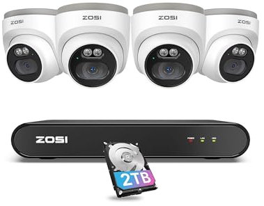 ZOSI 3K Kit Cámaras de Vigilancia PoE Exterior, 5MP Grabador NVR con 4pcs 4MP Cámara de Seguridad, Detección de Persona, Visión Nocturna, Grabación de Audio, 2TB HDD Incluido