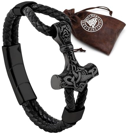 MHDUYEG Bracelet Vikings Homme Bracelet Homme Cuir Noir, Bracelet Homme Viking Bracelet Homme Ancre Taille 21 cm, Bracelet Homme Ancre Cuir PU Tressé Bracelet Viking Homme pour Hommes Garçon Papa