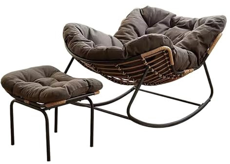 ZXTRYBHD Schaukelstuhl, Schaukelstuhl Outdoor mit Gepolstertem Kissen, Stillsessel, Schaukelstuhl Rattan, Rattanstuhl for Terrasse, Veranda, Wohnzimmer(Gray)