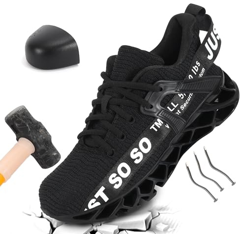 COKAFIL Steel Toe Shoes for Women Men Work Safety Lace Up Sneakers Puncture Proof for Industry Construction Warehouse Utility Black