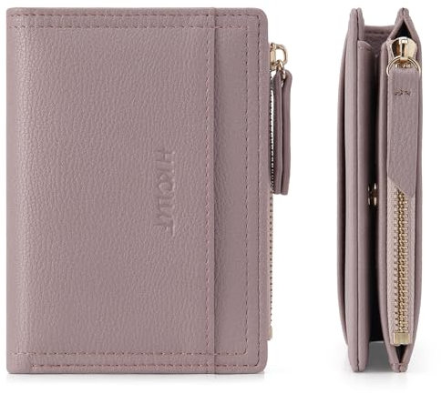 HKCLUF Kleine Geldbörse für Damen, PU Leder-Geldbörse mit Mehreren Kartenfächern für Damen, schmales Kreditkartenetui,zweifach gefaltete kompakte Geldbörse mit Reißverschluss(lila)