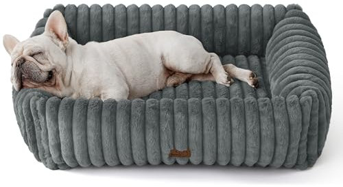 BEDSURE waschbares Hundebett für große Hunde - 76x61x20cm weicher orthopädischer Hundekorb mit bequemem Fleece-Bezug, rutschfestes Hundebett mit hohem Rand in grau