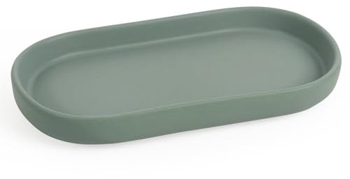 Autumnlife Vassoio da bagno, verde, ovale, in ceramica, piccolo per WC e lavandino, colore: verde salvia