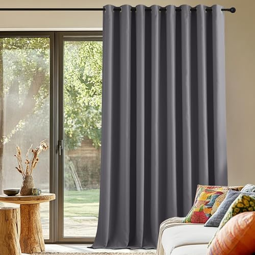 PONY DANCE Cortina Opaca para Salon Termicas Aislantes Frio y Calor para Puerta Interior de Dormitorio Matrimonio Cortinas de 3 Metros con Ojales 1 Pieza,300x260cm,Gris