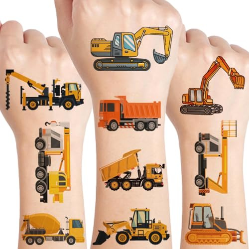 Drookaen 10 Blätter Tattoo Kinder Motive mit Fahrzeugen, Feuerwehr, Wasserdichte Kindertattoos Aufkleber, Gastgeschenk Kindergeburtstag, Auto Tattoo Kinder, Fahrzeug Temporäre Tattoos