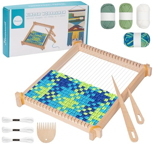 Homewit Webrahmen für Kinder ab 6 Jahre, DIY Holz Webrahmen Kinder 24 x 28cm mit Anleitung und Garn, Hochwertiger Weben Webstuhl Set für Erwachsene Anfänger