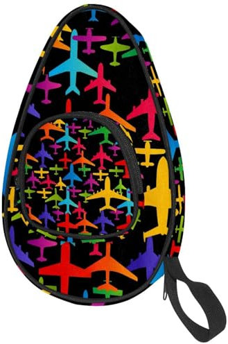 VAPOKF Tischtennis Fledermausbezug, bunte Flugzeuge Muster Tischtennis Paddel Fledermaus Tasche, Tischtennis Schlägercase Paddeltasche mit Beutel für 4-5 Bälle