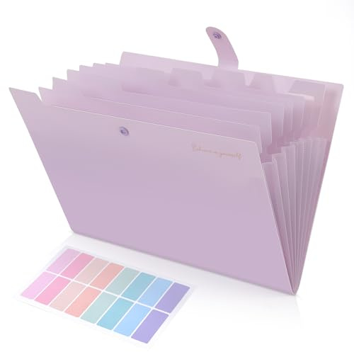 SKYDUE Expanding File Folder, Accordion File Organizer with 8 Pocket, Expandable Document Paper Receipt Holder for School Office Hospital, Letter/A4 Size Purple