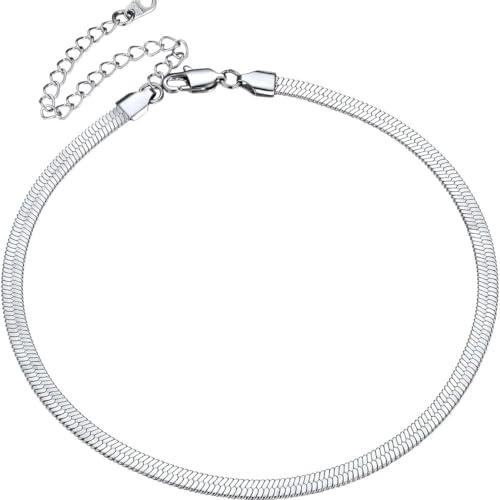 ChainsPro Halskette Damen Flache Schlangenkette 5mm Breit Edelstahl Snake Kette Collier Schlicht Halsband Choker Mädchen Silber 38cm