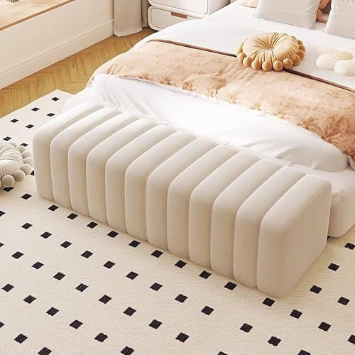SOFACHEN Sitzbank Polsterbank, Hocker Mit Cordsamt Sitzbank Schlafzimmer Bettbank Garderobenbank Sitzkommode Für Wohnzimmer, Schlafzimmer, Flur, Einkaufszentrum(White,15.7in(40cm))