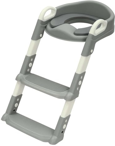 Toilettensitz Kinder mit Treppe, Klositz für Kinder, Toilettenleiter für Kinder Toilettentrainer Kindsgut Toilettenaufsatz 6 Stufen Einstellbar Höhe, für Babys im Alter von 2-7 Jahren (Grau)