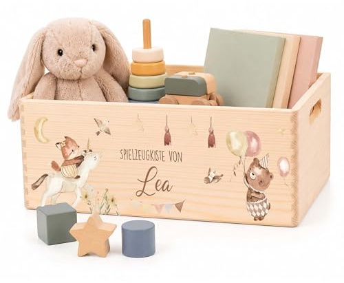 Kidsmood Holzkiste mit Wunschnamen – Stilvolle Spielzeugkiste für Baby- & Kinderzimmer | Ideale Aufbewahrungsbox für Kinder zur Spielzeug Aufbewahrung | Personalisierte Geschenke Baby - Bär