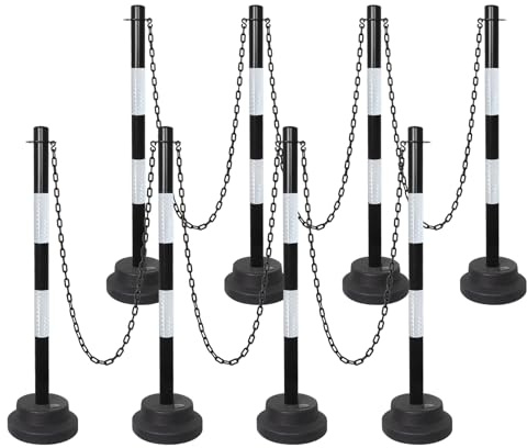 SHAREWIN 35 Traffic Safety Cones with Heavy Base, Reflective Stripes & 5FT Link Chain – Delineator Stanchions Posts for Parking Spaces, Driver Training, Event Barriers, Roadway, Construction 8 Pack