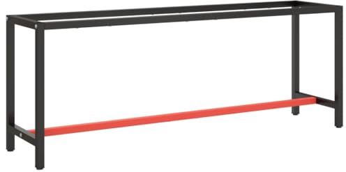 ACAGALA Banco da lavoro con struttura regolabile in altezza, struttura per banco da lavoro, 210 x 50 x 79 cm, struttura da tavolo in metallo, nero opaco e rosso opaco