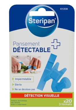 Steripan - Pansement Détectable - Impérméable - Stérile - Ne se Décolore Pas - Détection Visuelle - 3 Formats - x20