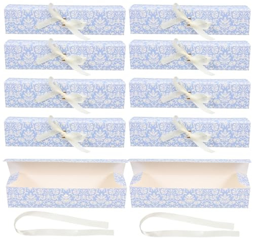 FIXOSHEE 10 Stück Längliche Papier Geschenkboxen Für Pralinen Und Süßigkeiten Stabile Faltschachteln in Blau Mit Elegantem Muster Vielseitig Für Partys Und Festlichkeiten