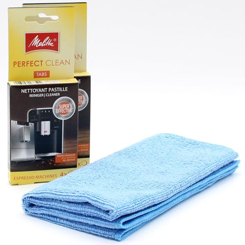 8 Rengöringstabletter för Helautomatiska Kaffemaskiner + Mikrofiberduk kompatibel med Melitta Latte Select, Latte Select 6771332, 8 Tabs x 1,8 g, Rengöringsflik för Espressomaskin, Tillbehör