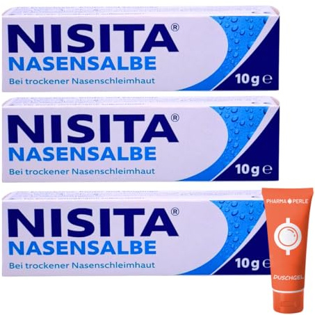 Nisita Nasensalbe 3x 10 g I Befeuchtet & pflegt trockene Nasenschleimhaut I Löst Borken & Krusten I Konservierungsstofffrei I Für Säuglinge, Kinder & Erwachsene I Spar-Set plus Pharma Perle give-away