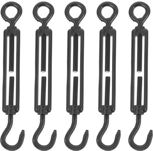 JEWEDECO 5 pezzi Tenditori in Acciaio Inox con Anello e Gancio Neri Design Antiscivolo per Tensione Cavi e Fili per Parasole e Recinzioni Facile Installazione e Resistenza Migliorata