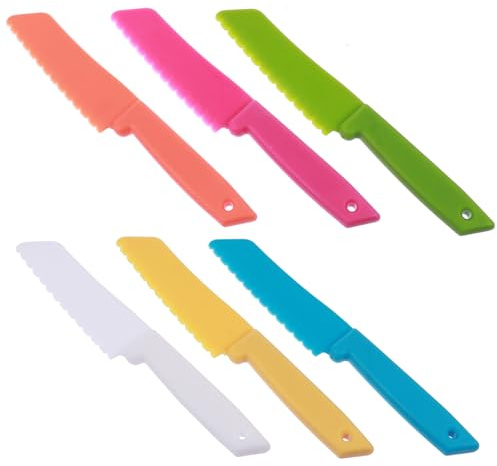 FELTECHELECTR 6 Piezas Cuchillos Infantiles de Plástico para Cortar Pasteles y Frutas Seguridad Infantil con Mango Ergonómico Material Seguro para Alimentos para Fiestas y Cocina