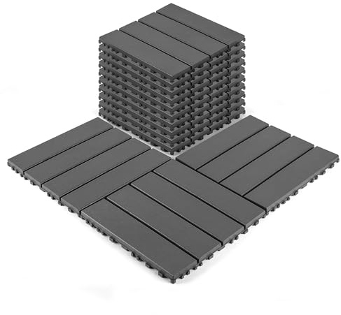 Lot de 44 Dalles Caillebotis exterieur Terrasse Emboîtables, Dalle Garage 30 x 30 cm, Dalle Terrasse exterieur - pour Porche, Antidérapant imperméables, Piscine, Balcon, Arrière-cour (Gris - a)