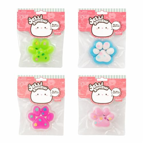 Jelli Squishi Pfote Squishy Spielzeug (4er Pack) – Sensorisches Fidget & Stressabbau Spielzeug für Kinder – Weiches Jelly Quetschspielzeug im Kawaii Mochi Stil – Zufällige Farben