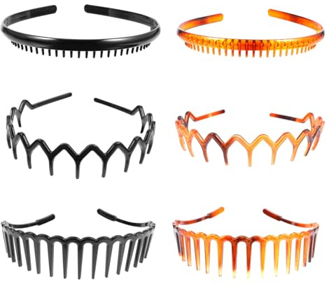 STOBAZA 6 Stück Elastisches Kunststoff Stirnband mit Gewelltem Gezahntem Kamm für Damen und Herren Rutschfest Langlebig für Sport und Alltag