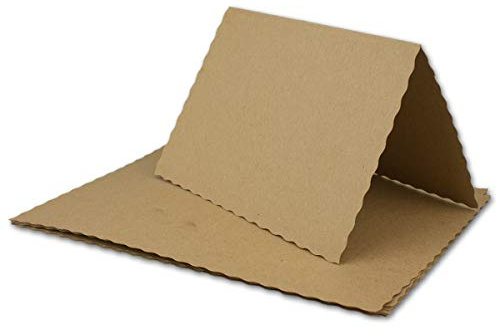 50x Faltkarten DIN A6 mit wellig gestanztem Rand - Sandbraun (Kraftpapier) - 10,5 x 14,8 cm - Wellenschnitt Einladungs-Karten - FarbenFroh by GUSTAV NEUSER