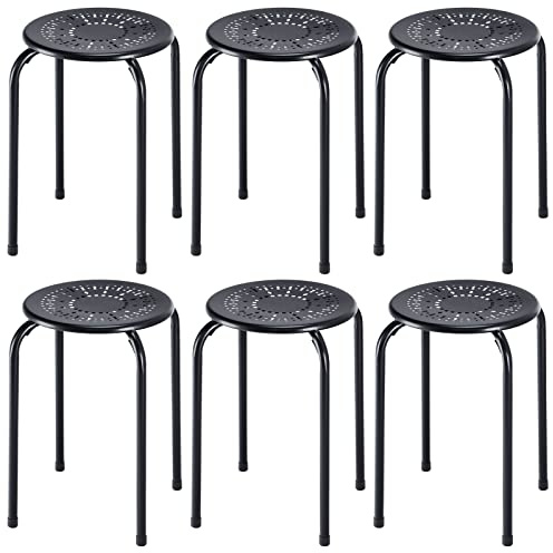 Casart Round Steel Stool Set of 6 Stackable 17.5-Inch Backless Nesting Stool with Metal Frame, X-Shape Connection & Non-Slip Feet Plastic Stool for Home, Office, Classroom Flexible Seating(Black)