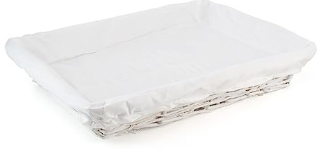 The Secret Home - Bandeja Rectangular de Mimbre - Color Blanco - Largo: 44 cm x Ancho: 33 cm - Bandeja con Tela Extraíble - Ideal para Almacenamiento y Decoración de Casa