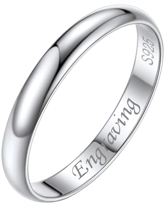 Silvora 925 Silber Damen Ring 2mm/3mm/5mm breit Personalisierter Fingerring mit Gravur Schlichter Verlobungsring Ehering Hochzeitsring in Silber/Rosegold/Schwarz Ringgröße 46.8(14.8)- 67.2(21.25)