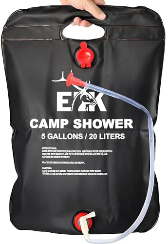 ELK Solar Heated Portable Shower Bag with Removable Hose and On/Off Switch for Outdoor Camping, Hiking and Traveling (5 Gallons / 20 Liters)