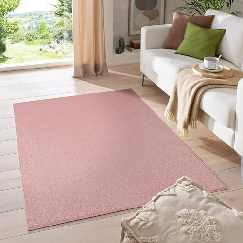 HomebyHome Kurzflor Teppich Wohnzimmer 140 x 200 cm Rosa - Modern Gabbeh-Look Teppich Extra Weich, Pflegeleicht und Langlebig - Ideal für Schlafzimmer, Küche und Esszimmer